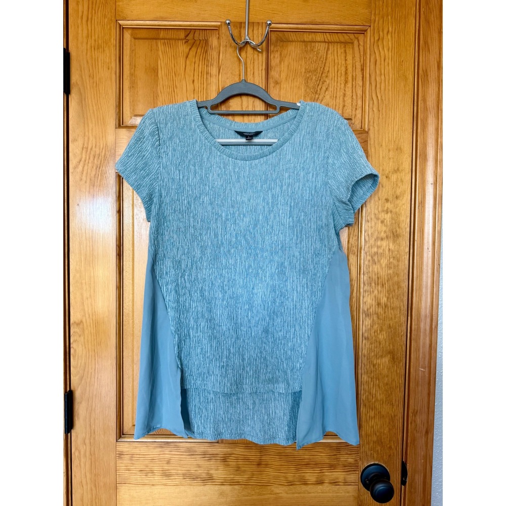 Simply Vera Vera Wang Blue Textured Tunic Top Sheer Side Panel Size L